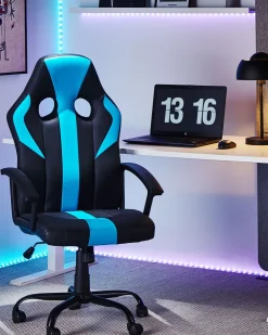 Cadeira De Escritorio Em Pele Sintetica Preta E Azul Success