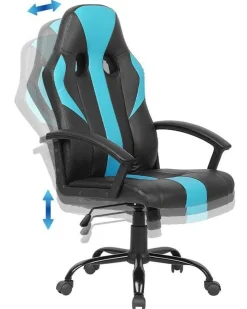 Cadeira De Escritorio Em Pele Sintetica Preta E Azul Success