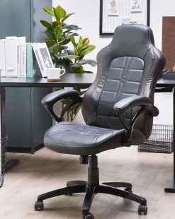 Cadeira De Escritorio Em Pele Sintetica Preta E Castanha Escura Prince