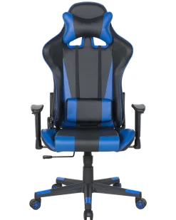 Cadeira De Escritorio Em Pele Sintetica Preta E Azul Gamer