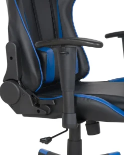 Cadeira De Escritorio Em Pele Sintetica Preta E Azul Gamer
