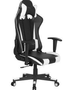 Cadeira De Escritorio Em Pele Sintetica Preta E Branca Gamer