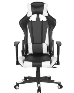 Cadeira De Escritorio Em Pele Sintetica Preta E Branca Gamer