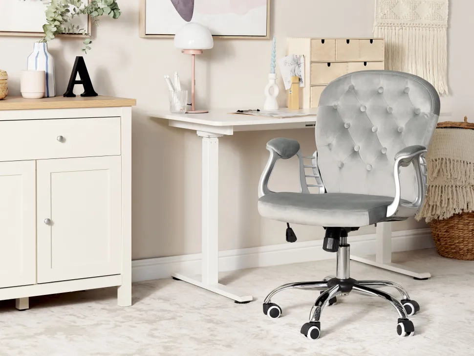 Cadeira De Escritorio Em Veludo Cinzento Claro Princess