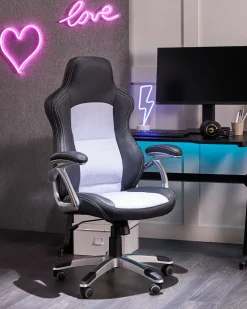 Cadeira De Escritorio Em Pele Sintetica Preta E Cinzenta Explorer