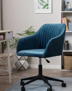 Cadeira De Escritorio Em Veludo Azul Venice