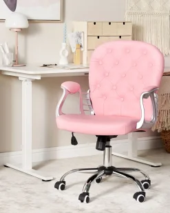 Cadeira De Escritorio Em Pele Sintetica Rosa Princess