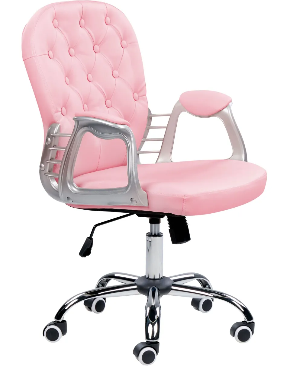Cadeira De Escritorio Em Pele Sintetica Rosa Princess