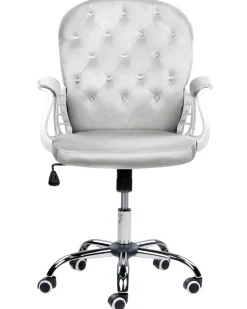 Cadeira De Escritorio Em Veludo Cinzento Claro Com Cristais Princess