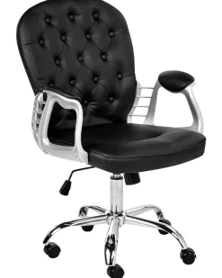 Cadeira De Escritorio Em Pele Sintetica Preta Princess