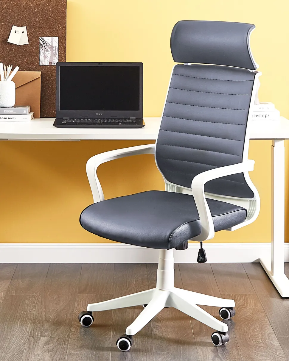 Cadeira De Escritorio Em Pele Sintetica Cinzenta Leader