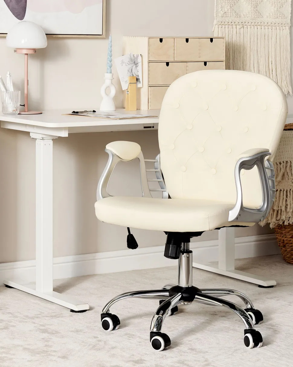 Cadeira De Escritorio Em Pele Sintetica Creme Princess