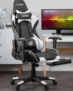 Cadeira Gaming Em Pele Sintetica Branca E Preta Victory