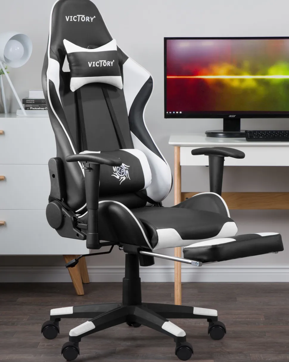 Cadeira Gaming Em Pele Sintetica Branca E Preta Victory