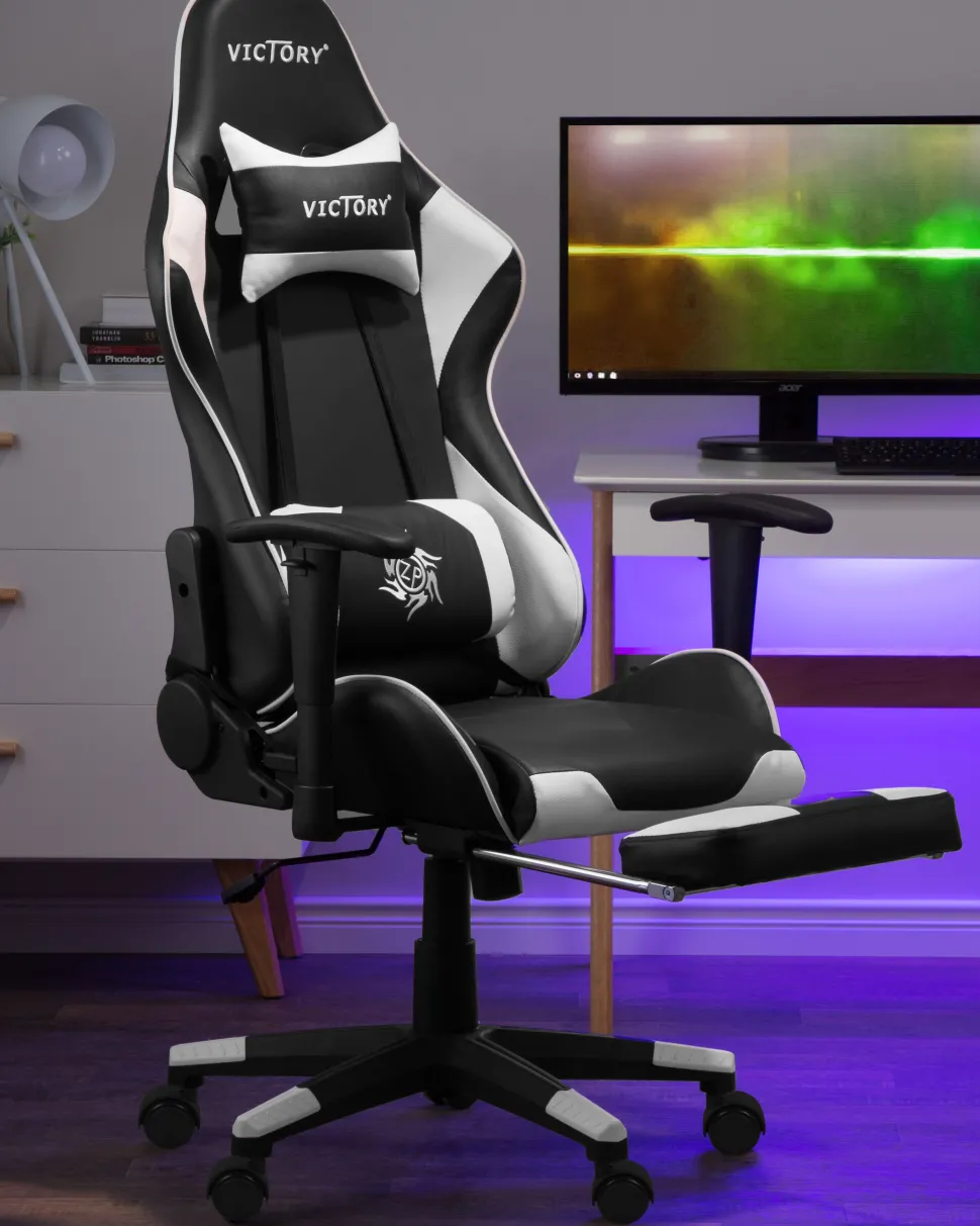 Cadeira Gaming Em Pele Sintetica Branca E Preta Victory