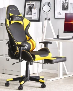 Cadeira Gaming Em Pele Sintetica Amarela E Preta Victory