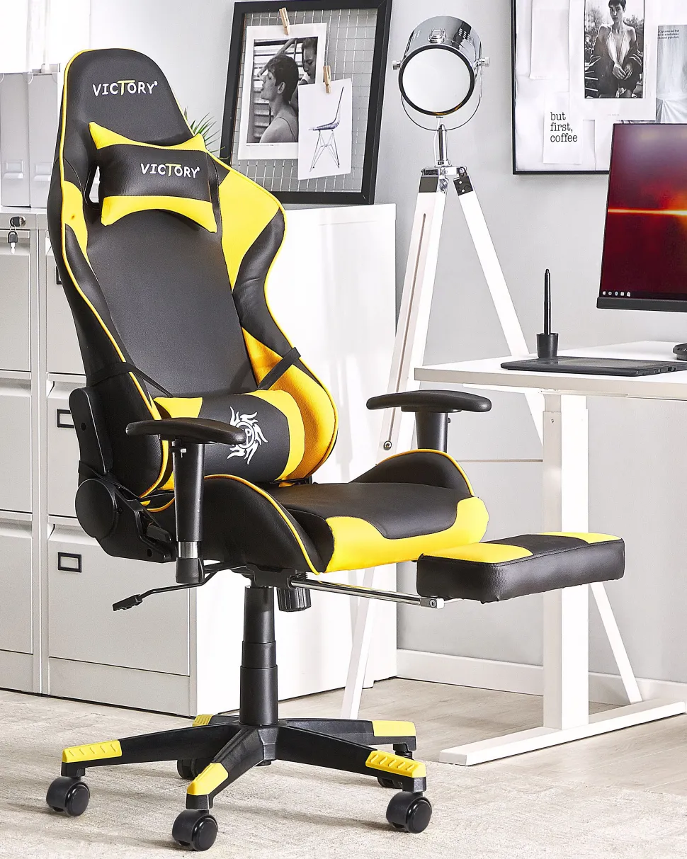 Cadeira Gaming Em Pele Sintetica Amarela E Preta Victory