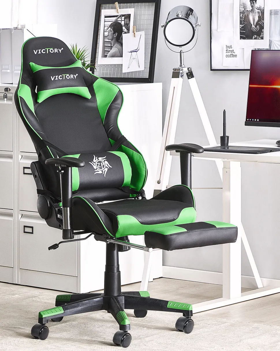 Cadeira Gaming Em Pele Sintetica Verde E Preta Victory