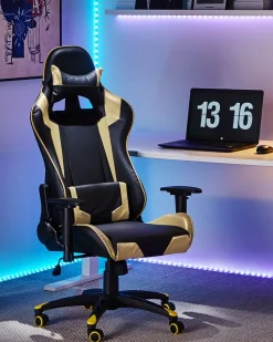 Cadeira Gaming Preta E Dourada Knight