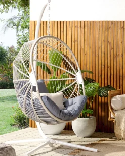 Cadeira Suspensa Com Suporte Em Rattan Branco E Cinzento Acri