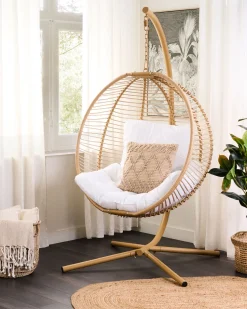 Cadeira Suspensa Em Metal E Corda Creme Com Suporte Arco