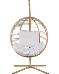 Cadeira Suspensa Em Metal E Corda Creme Com Suporte Arco