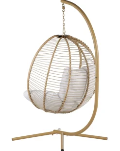 Cadeira Suspensa Em Metal E Corda Creme Com Suporte Arco