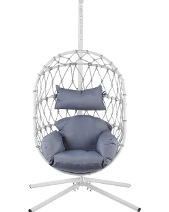 Cadeira Suspensa Em Rattan Branco Com Suporte Adria
