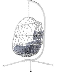 Cadeira Suspensa Em Rattan Branco Com Suporte Adria