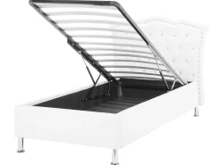 Cama De Solteiro Com Arrumação Em Pele Sintetica Branca 90 X 200 Cm Metz