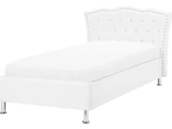 Cama De Solteiro Com Arrumação Em Pele Sintetica Branca 90 X 200 Cm Metz