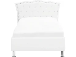 Cama De Solteiro Com Arrumação Em Pele Sintetica Branca 90 X 200 Cm Metz