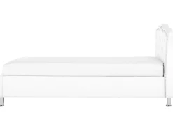 Cama De Solteiro Com Arrumação Em Pele Sintetica Branca 90 X 200 Cm Metz