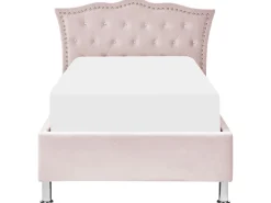 Cama De Solteiro Com Arrumação Em Veludo Rosa Pastel 90 X 200 Cm Metz