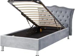 Cama De Solteiro Com Arrumação Em Veludo Cinzento 90 X 200 Cm Metz