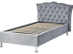 Cama De Solteiro Com Arrumação Em Veludo Cinzento 90 X 200 Cm Metz