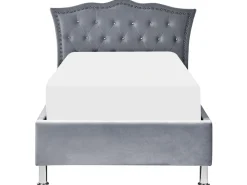 Cama De Solteiro Com Arrumação Em Veludo Cinzento 90 X 200 Cm Metz