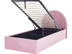 Cama De Solteiro Com Arrumação Em Veludo Rosa 90 X 200 Cm Anet