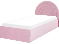 Cama De Solteiro Com Arrumação Em Veludo Rosa 90 X 200 Cm Anet