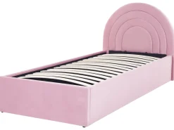 Cama De Solteiro Com Arrumação Em Veludo Rosa 90 X 200 Cm Anet