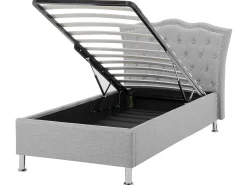 Cama De Solteiro Com Arrumação Em Veludo Cinzento Claro 90 X 200 Cm Metz