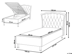 Cama De Solteiro Com Arrumação Em Veludo Cinzento Claro 90 X 200 Cm Metz
