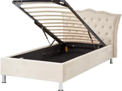 Cama De Solteiro Com Arrumação Em Veludo Creme 90 X 200 Cm Metz