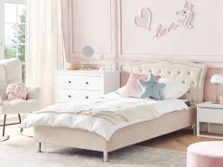 Cama De Solteiro Com Arrumação Em Veludo Creme 90 X 200 Cm Metz