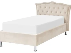 Cama De Solteiro Com Arrumação Em Veludo Creme 90 X 200 Cm Metz