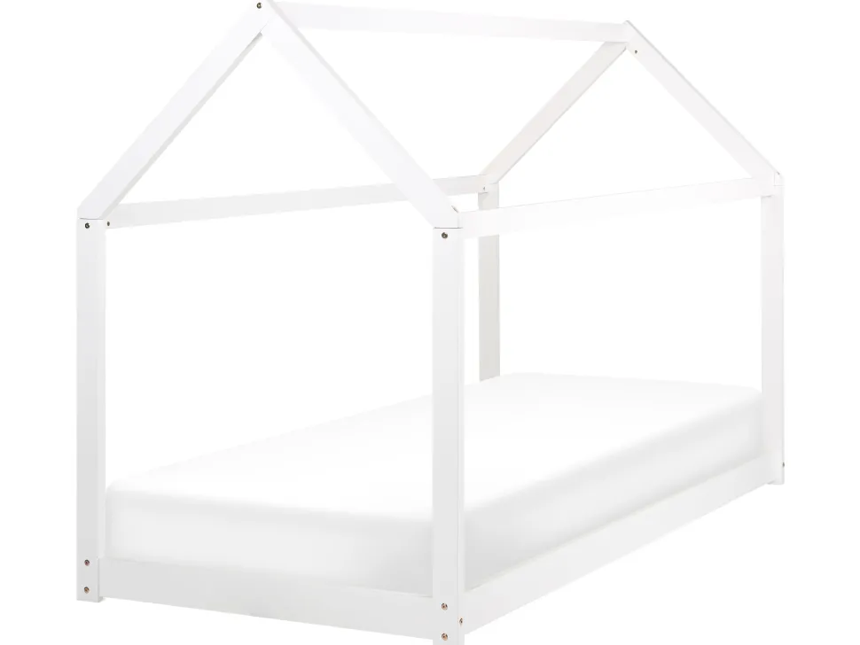 Cama De Solteiro Em Forma De Casa Em Madeira De Pinho Branca 90 X 200 Cm Tosse