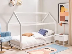 Cama De Solteiro Em Forma De Casa Em Madeira De Pinho Branca 90 X 200 Cm Tosse