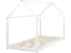 Cama De Solteiro Em Forma De Casa Em Madeira De Pinho Branca 90 X 200 Cm Tosse