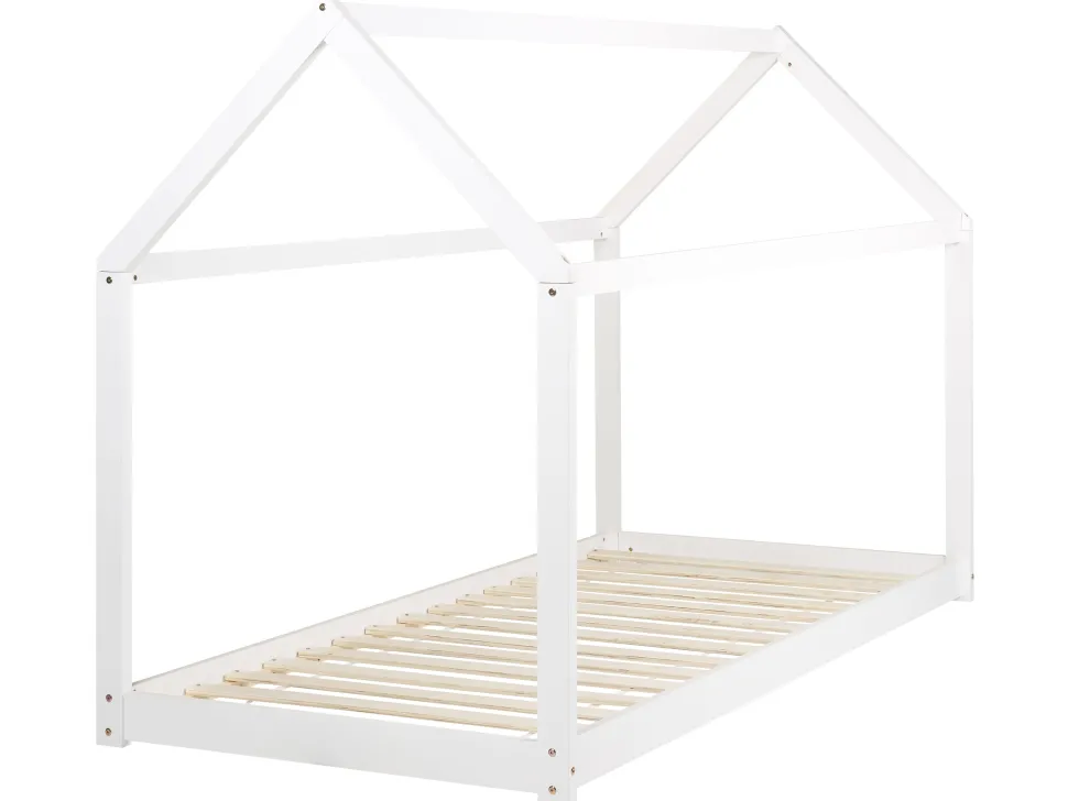 Cama De Solteiro Em Forma De Casa Em Madeira De Pinho Branca 90 X 200 Cm Tosse