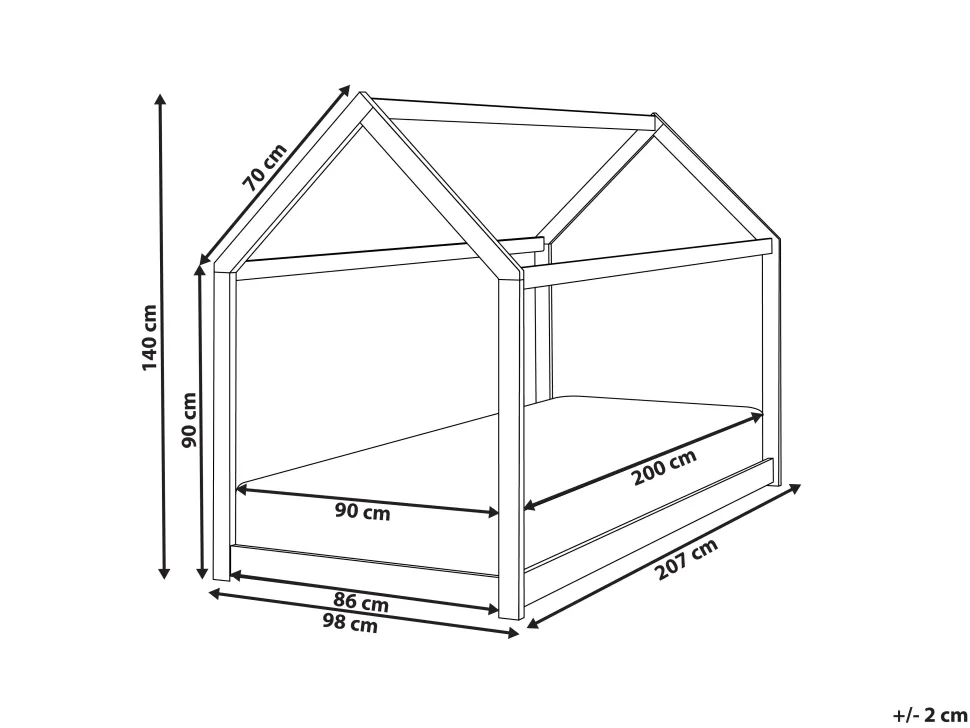 Cama De Solteiro Em Forma De Casa Em Madeira De Pinho Branca 90 X 200 Cm Tosse